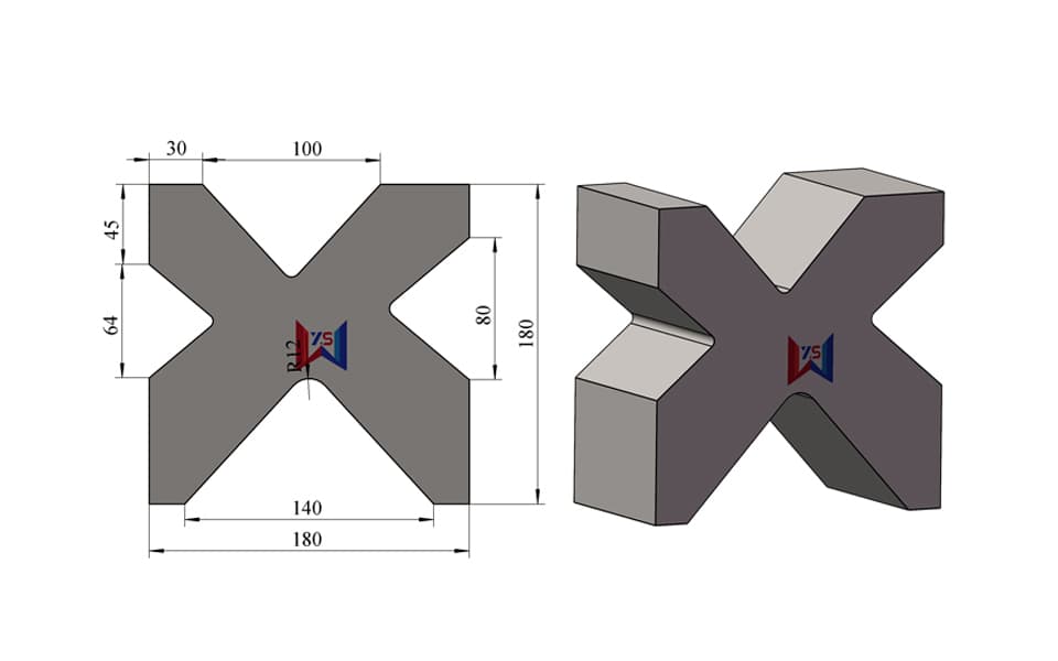 4-Groove Multi-V Press Brake Lower Die – V64 / V80 / V100 / V140, 180 × 180 mm, 100 Ton/m