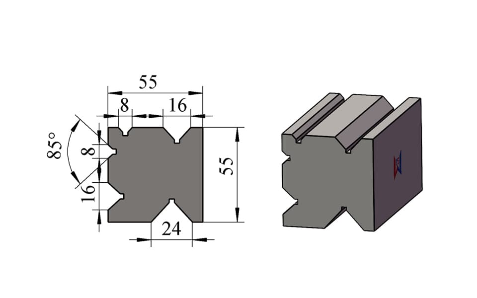 5-Groove Multi-V Press Brake Lower Die – V8 / V16 / V24, 55 × 55 mm, 100 Ton/m