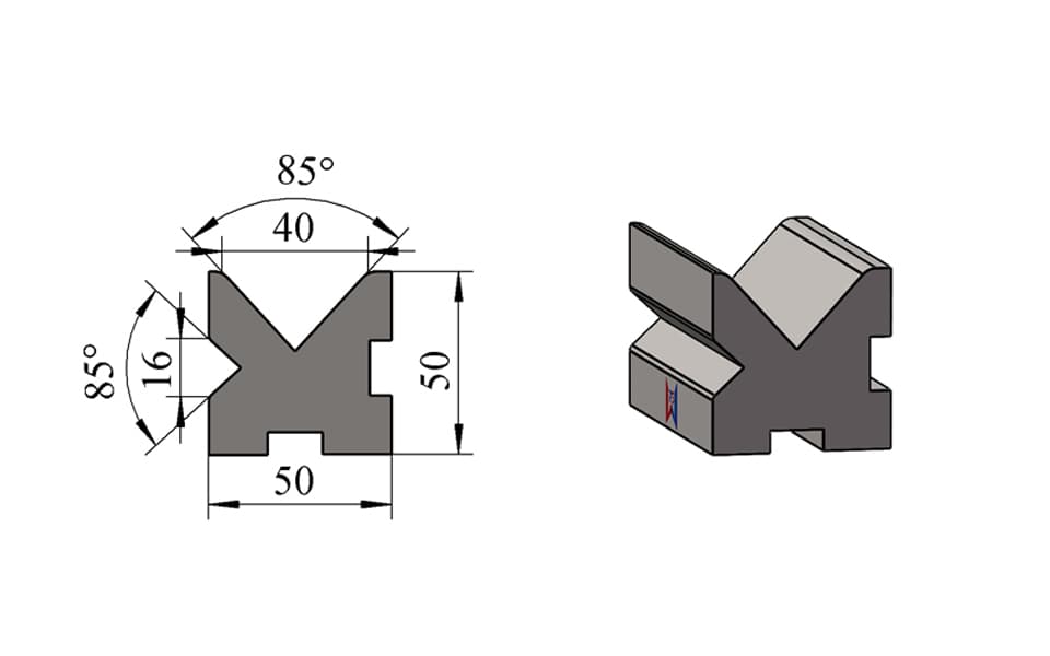 V16 / V40 85° Centered Two-Face Double-V Press Brake Lower Die – W50 × H50 mm, 100 Ton/m - 1