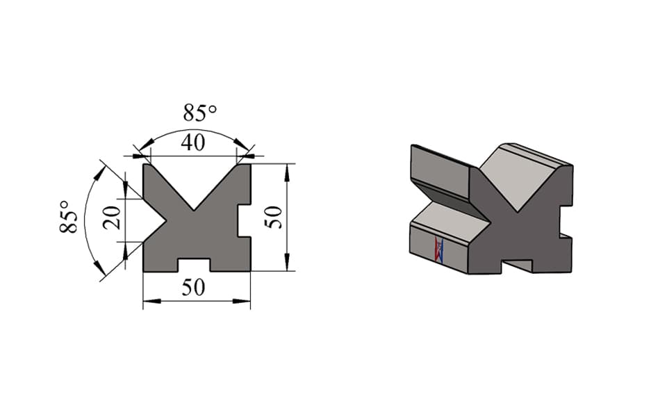 V20 / V40 85° Centered Two-Face Double-V Press Brake Lower Die – W50 × H50 mm, 100 Ton/m - 1