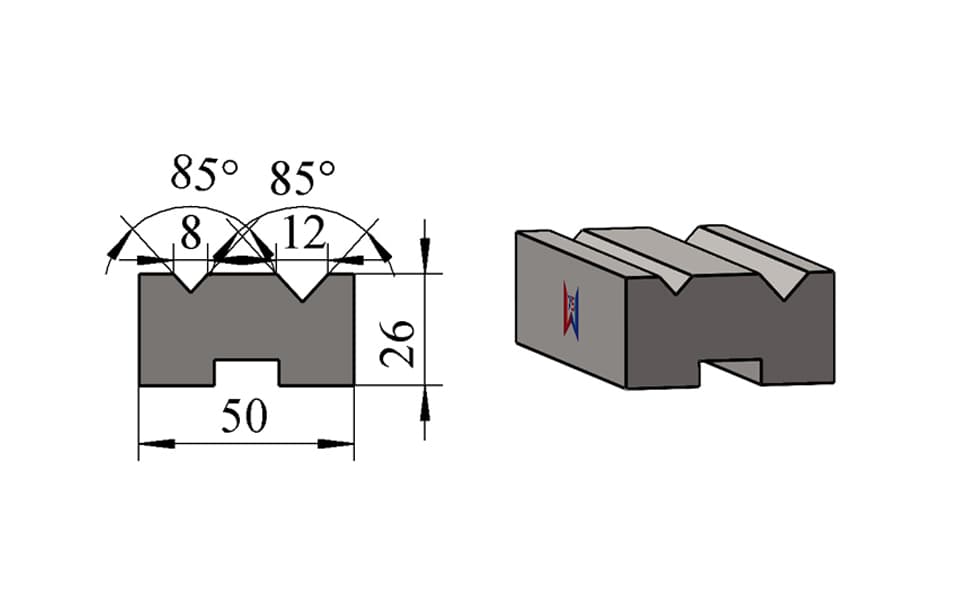 V8 / V12 85° Double-V Press Brake Lower Die – H26 × W50 mm, 80 Ton/m - 1