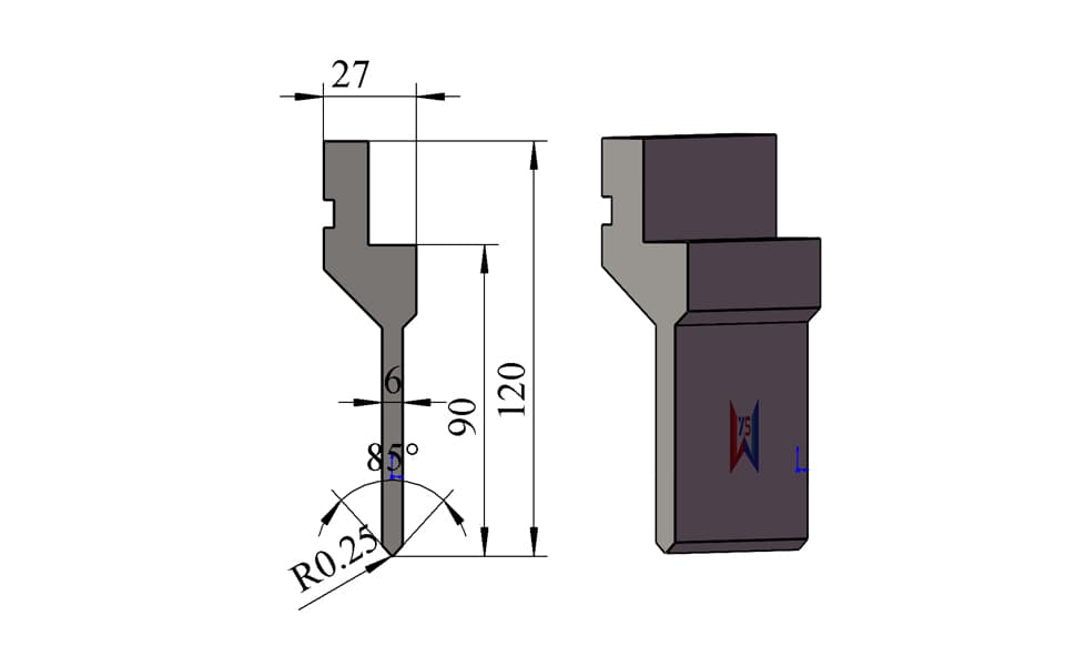 85° R0.25 Precision Press Brake Upper Punch for Thin Sheet & Closed-Profile Bending – 120 mm, 50 Ton/m