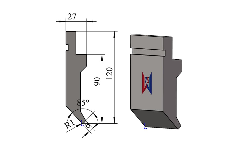 85° R1 Standard Press Brake Upper Punch – 120 mm Height, 6 mm Tip, 80 Ton/m