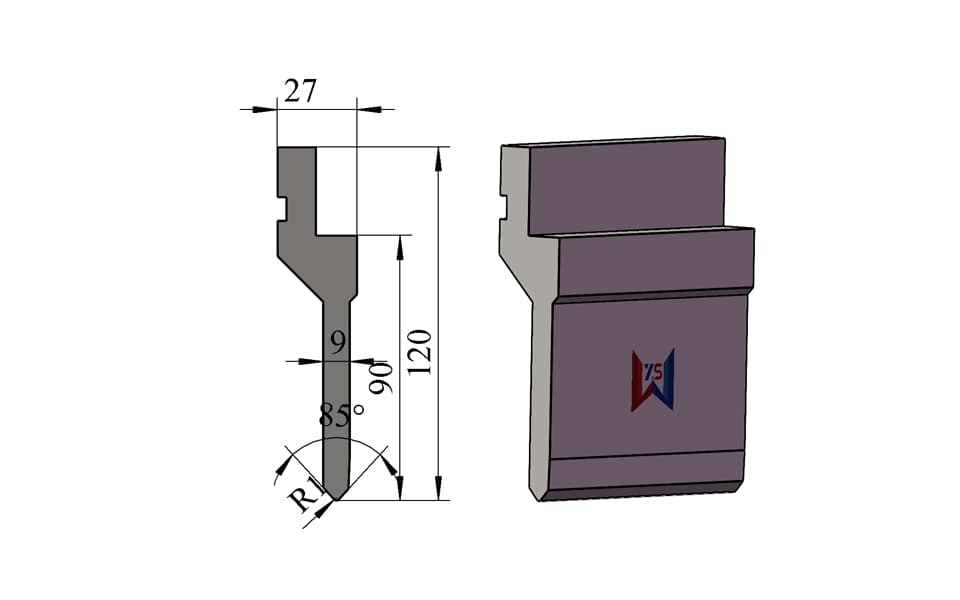 85° R1 High Press Brake Upper Punch for Closed-Profile Bending – 120 mm Height, 80 Ton/m