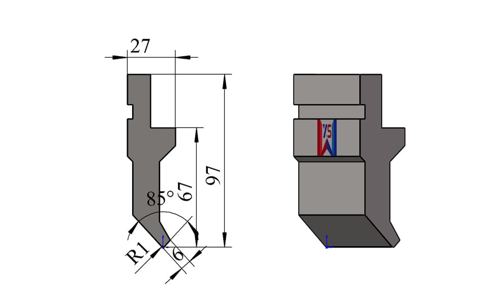 85° R1 Press Brake Upper Punch with 15 mm Clearance Relief – 97 mm Height, 80 Ton/m