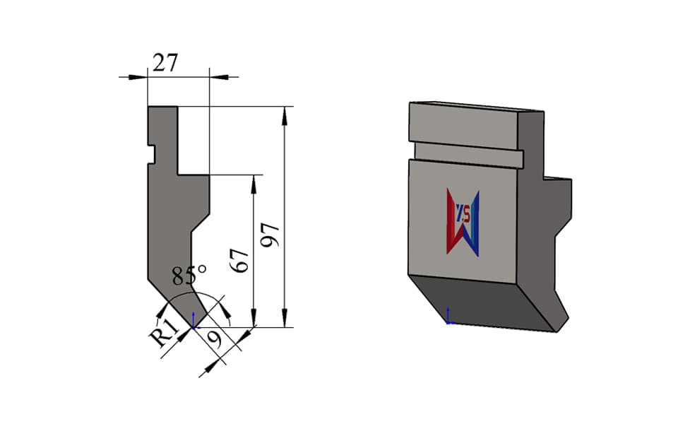 85° R1 Press Brake Upper Punch – 97 mm Height, 27 mm Width, 100 Ton/m