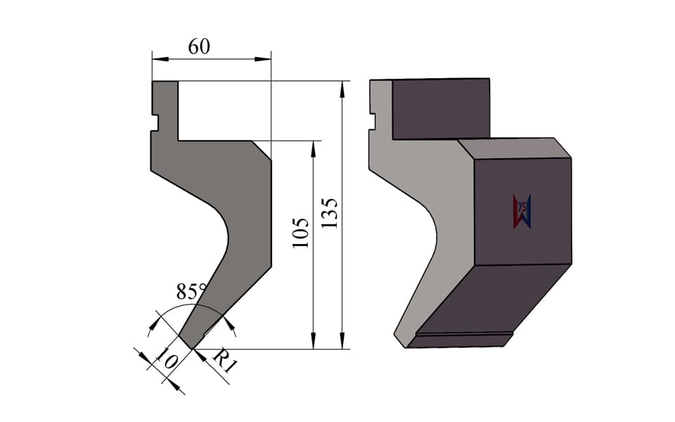 85° R1 Reverse Gooseneck Press Brake Upper Punch for U-Shape Bending – 135 mm Height, 60 mm Width, 45 Ton/m
