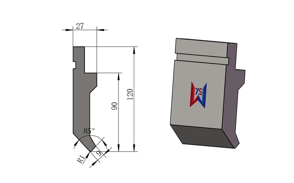 85° R1 Standard Press Brake Upper Punch – 120 mm Height, 27 mm Width, 100 Ton/m