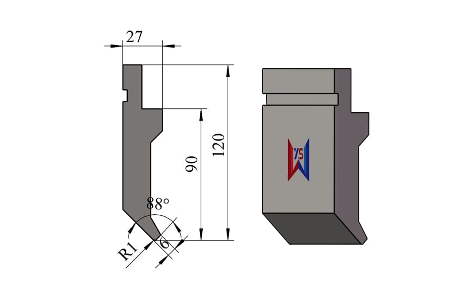 88° R1 Press Brake Upper Punch – 120 mm, 6 mm Tip