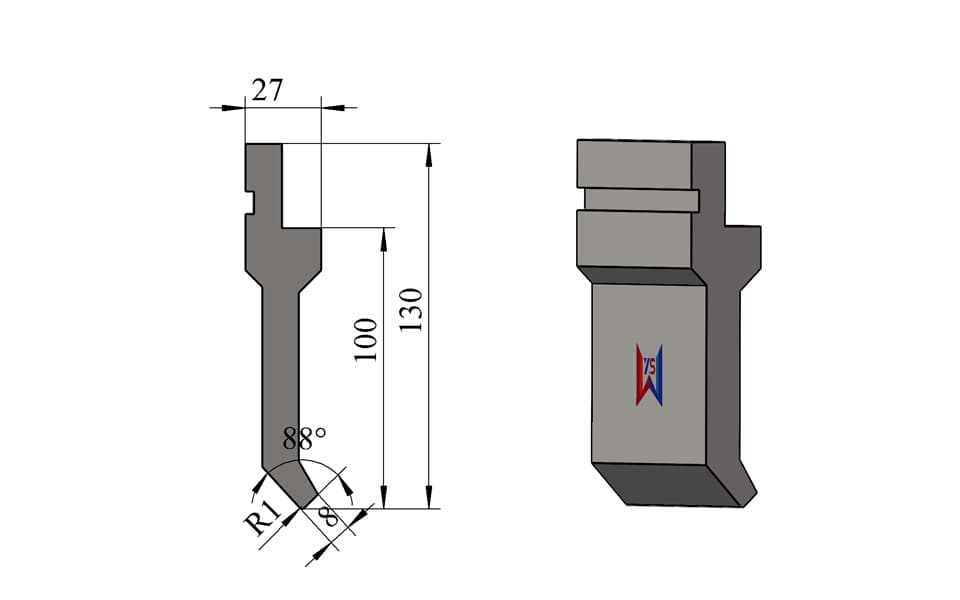 88° R1 Press Brake Upper Punch – 130 mm, 8 mm Load-Bearing Width