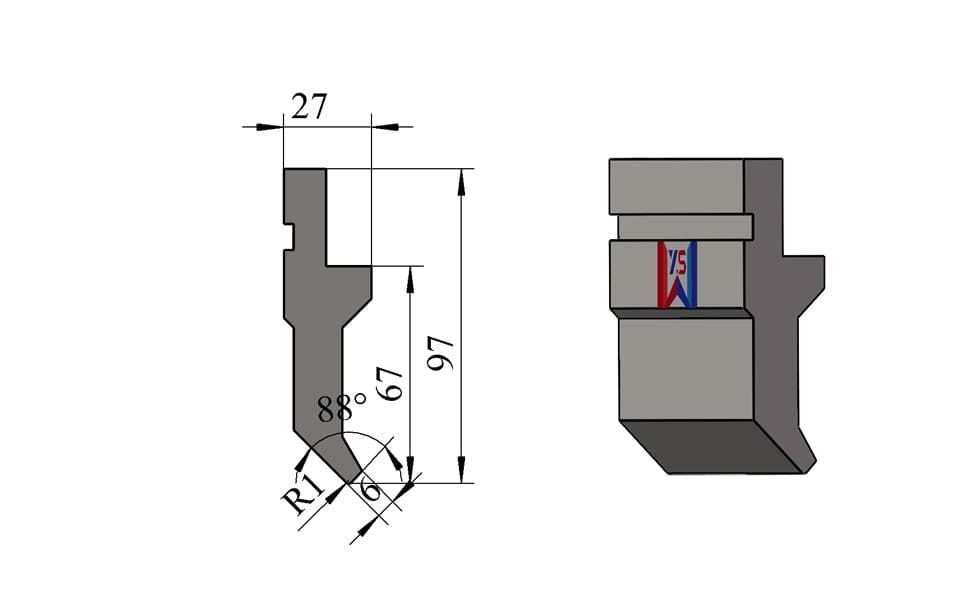 88° R1 Press Brake Upper Punch – 97 mm, 6 mm Tip