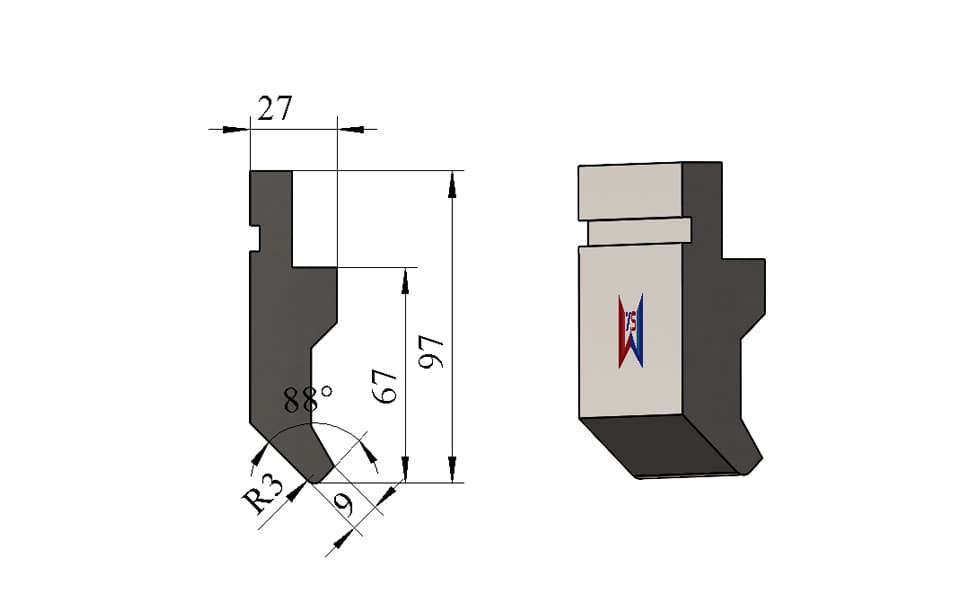 88° R3 Press Brake Upper Punch – 97 mm Height, 100 Ton/m