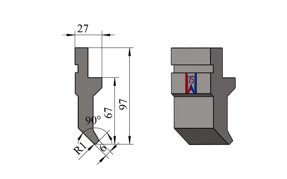 Standard 90° Press Brake Upper Tool – 97 mm, 6 mm Tip