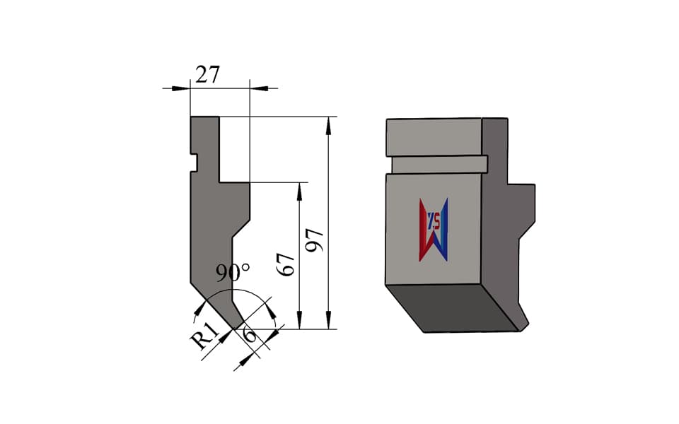 Standard 90° R1 Press Brake Upper Tool – 97 mm, 6 mm Tip