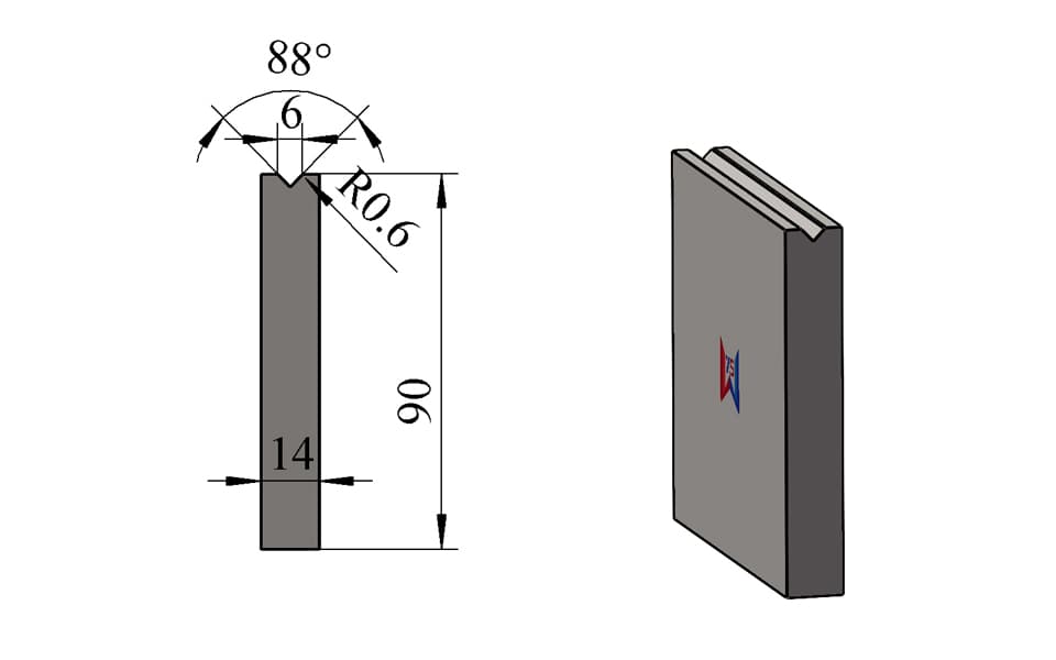 88° V6 Press Brake Lower Die – 90 mm Height, 14 mm Width, 60 Ton/m - 1