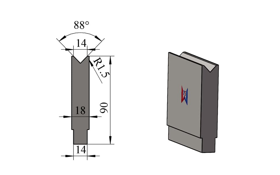 V14 88° Single-V Press Brake Lower Die – H90 × W18 mm, 100 Ton/m - 1