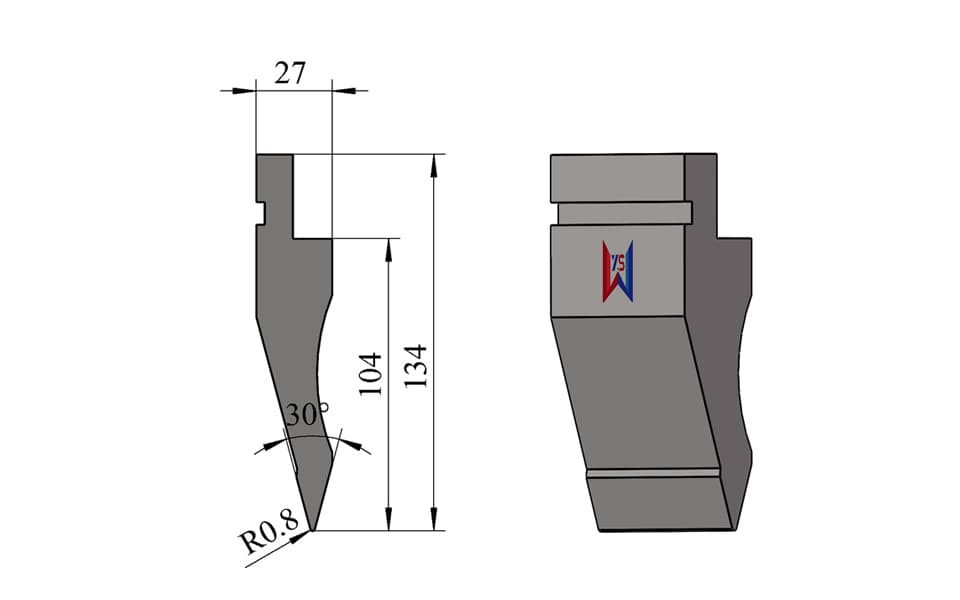 30° R0.8 Pre-Bending Press Brake Upper Punch for Hemming – 134 mm Height, 104 mm Working Height, 70 Ton/m - 1