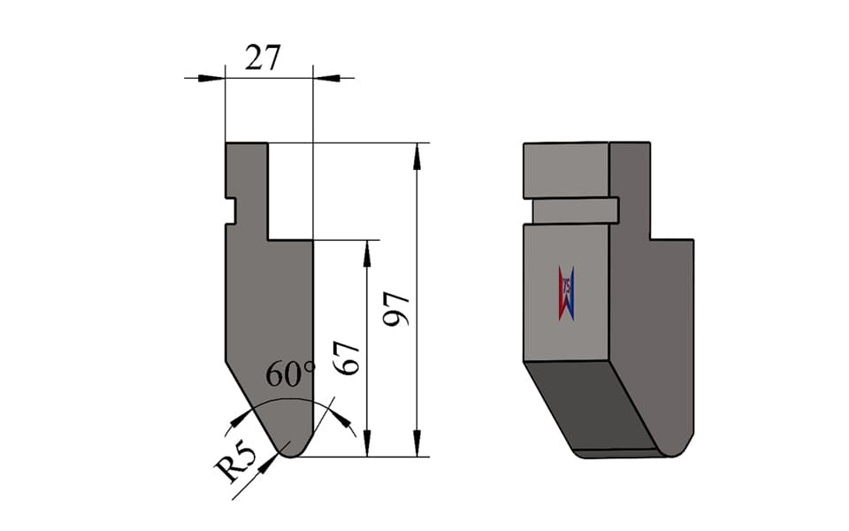 60° R5 Low-Profile High-Load Press Brake Upper Punch – 97 mm Height, 67 mm Working Height, 120 Ton/m - 1