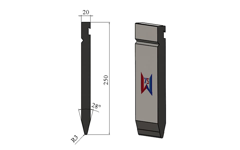 WYS 28° Heavy-Duty Bystronic-Type Straight Punch, H250 mm, R3