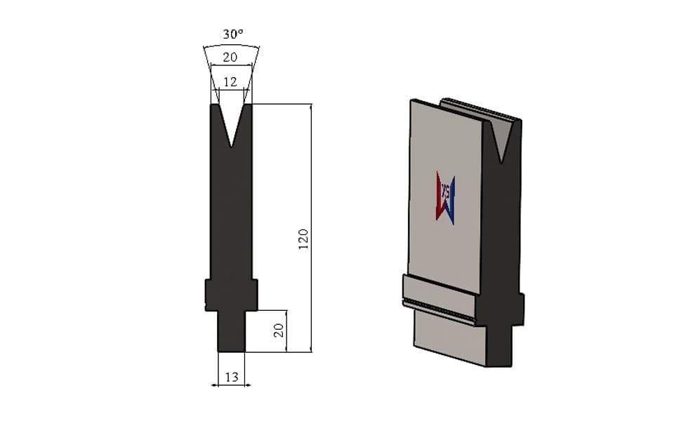 WYS 30° V12 Bystronic-Type Single-V Die, H120 mm