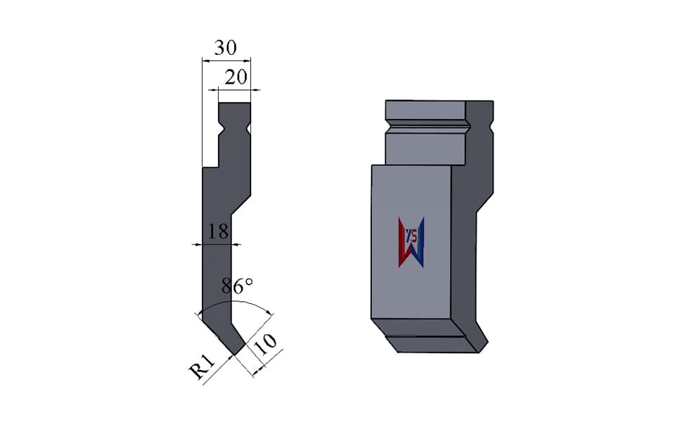 TRUMPF Type 86° R1 Press Brake Upper Punch – 120 mm Height, 30 mm Width, 10 mm Tip, 80 Ton/m