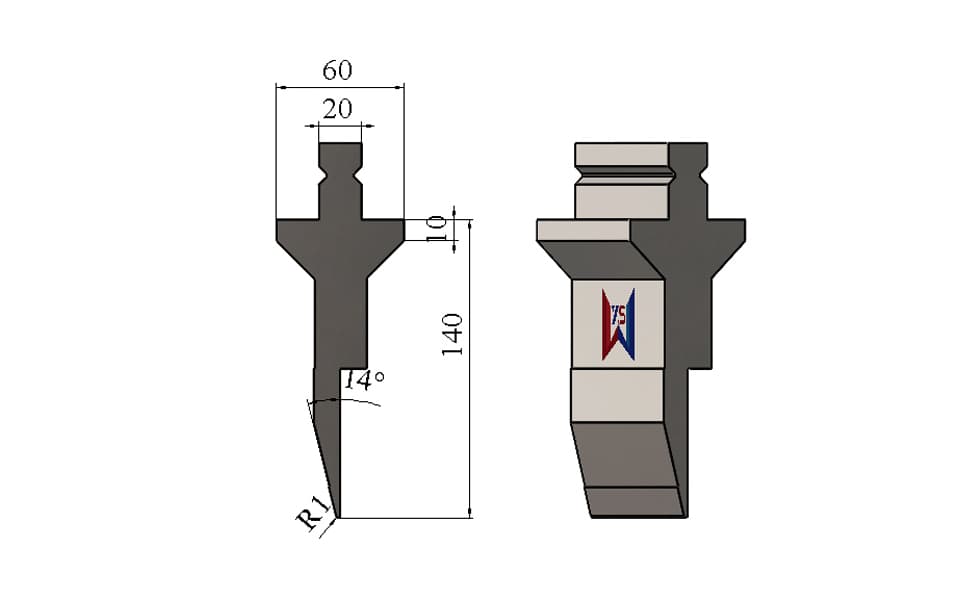 TRUMPF Type 14° R1 Hemming Punch – 140 mm Height, 60 mm Width, 40 Ton/m
