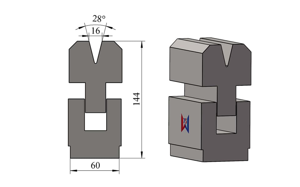 28° V16 Spring-Loaded Hemming Die for 2 mm Sheet Metal