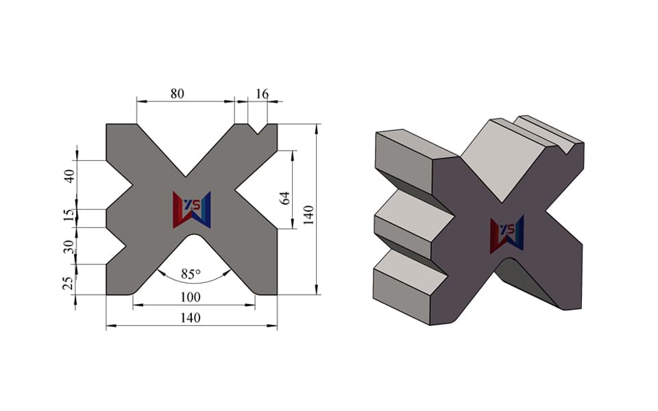 10-Groove Multi-V Press Brake Lower Die – V6 / V12 / V15 / V16 / V25 / V30 / V40 / V48 / V80 / V100, 140 × 140 mm, 100 Ton/m - 1