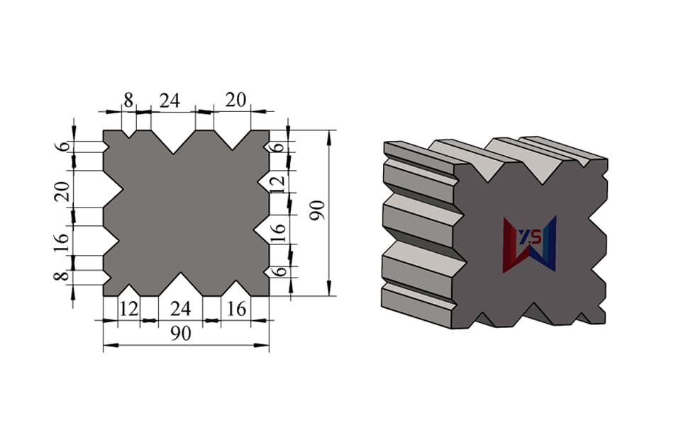 14-Groove Multi-V Press Brake Lower Die – V6 / V8 / V12 / V16 / V20 / V24, 90 × 90 mm, 100 Ton/m - 1