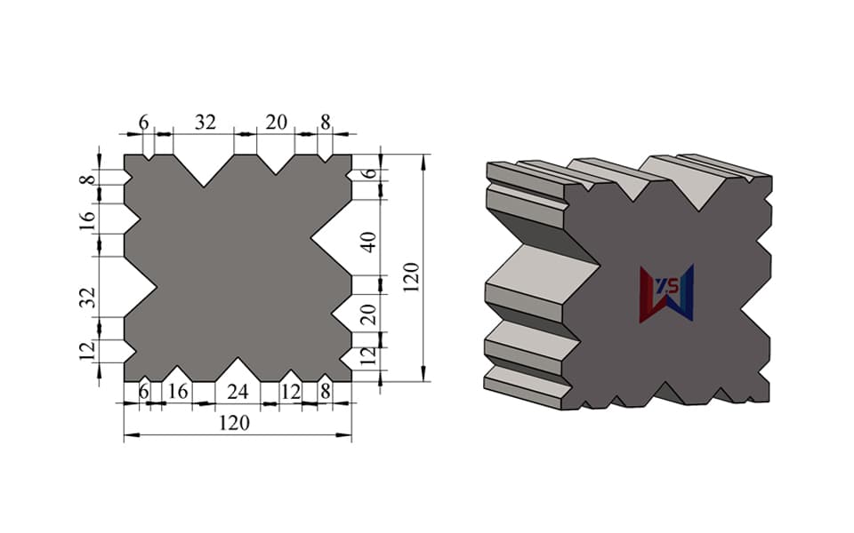 17-Groove Multi-V Press Brake Lower Die – V6 / V8 / V12 / V16 / V20 / V24 / V32 / V40, 120 × 120 mm, 100 Ton/m - 1