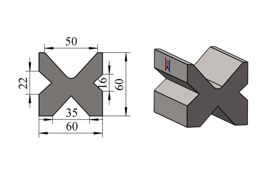 4-Groove Multi-V Press Brake Lower Die – V16 / V22 / V35 / V50, 60 × 60 mm, 100 Ton/m - 1