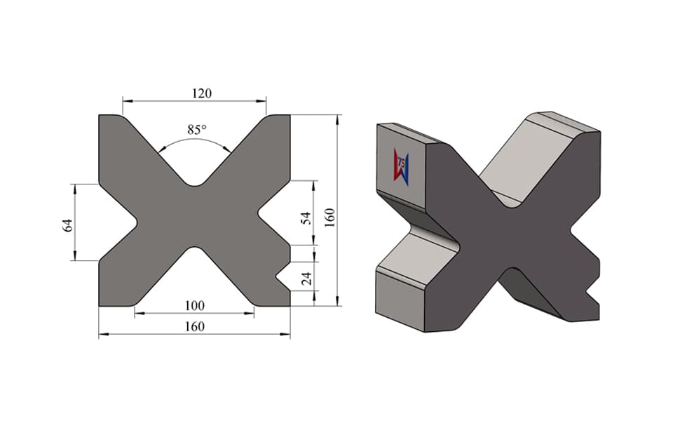 5-Groove Multi-V Press Brake Lower Die – V24 / V54 / V64 / V100 / V120, 160 × 160 mm, 100 Ton/m - 1