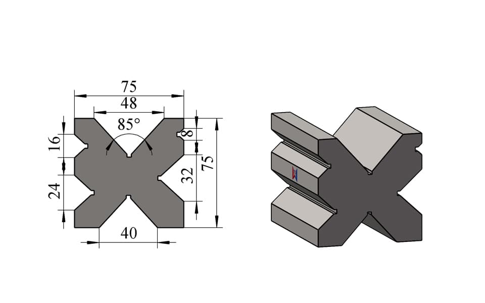 6-Groove Multi-V Press Brake Lower Die – V8 / V16 / V24 / V32 / V40 / V48, 75 × 75 mm, 100 Ton/m - 1