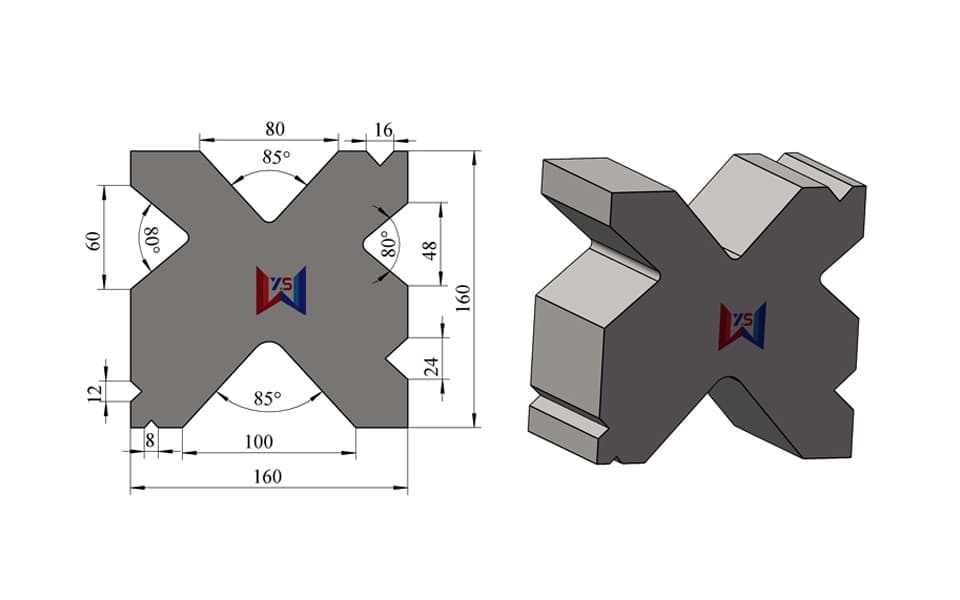 8-Groove Mixed-Angle Multi-V Press Brake Lower Die – V8 / V12 / V16 / V24 / V48 / V60 / V80 / V100, 160 × 160 mm, 100 Ton/m - 1