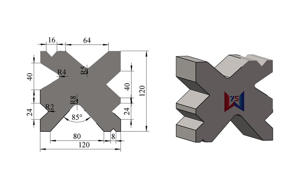 8-Groove Multi-V Press Brake Lower Die – V8 / V16 / V24 / V40 / V64 / V80, 120 × 120 mm, 100 Ton/m - 1