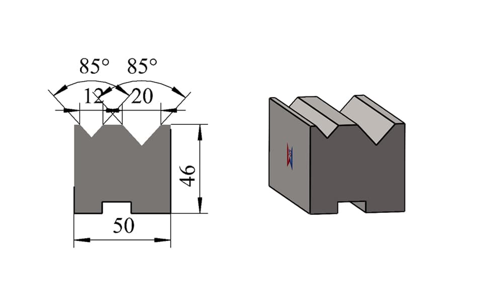 V12 / V20 85° Offset-Mount Double-V Press Brake Lower Die – H46 × W50 mm, 80 Ton/m - 1
