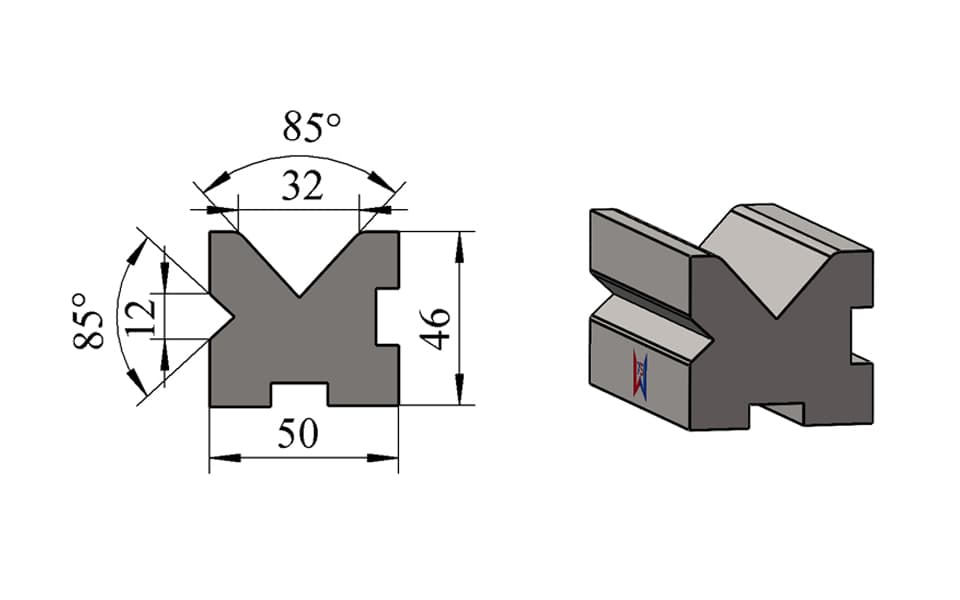 V12 / V32 85° Two-Face Double-V Press Brake Lower Die – W50 × H46 mm, 100 Ton/m - 1