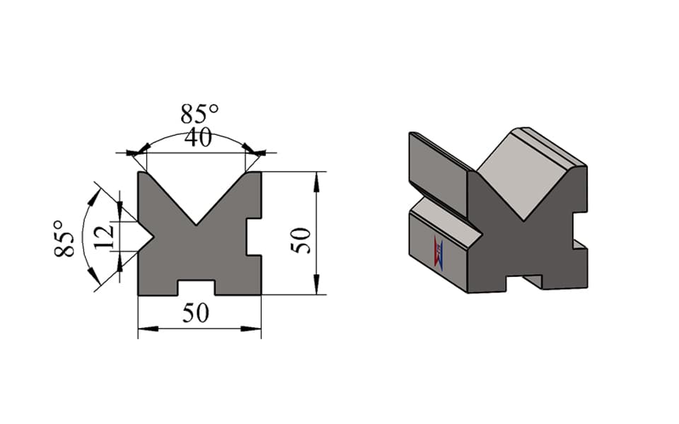 V12 / V40 85° Centered Two-Face Double-V Press Brake Lower Die – W50 × H50 mm, 100 Ton/m - 1