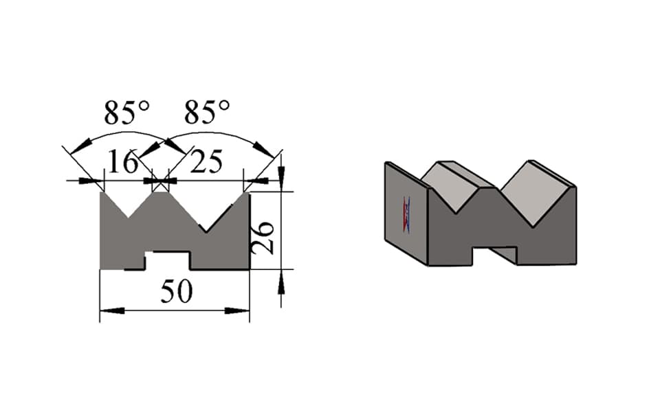 V16 / V25 85° Double-V Press Brake Lower Die – W50 × H26 mm, 80 Ton/m