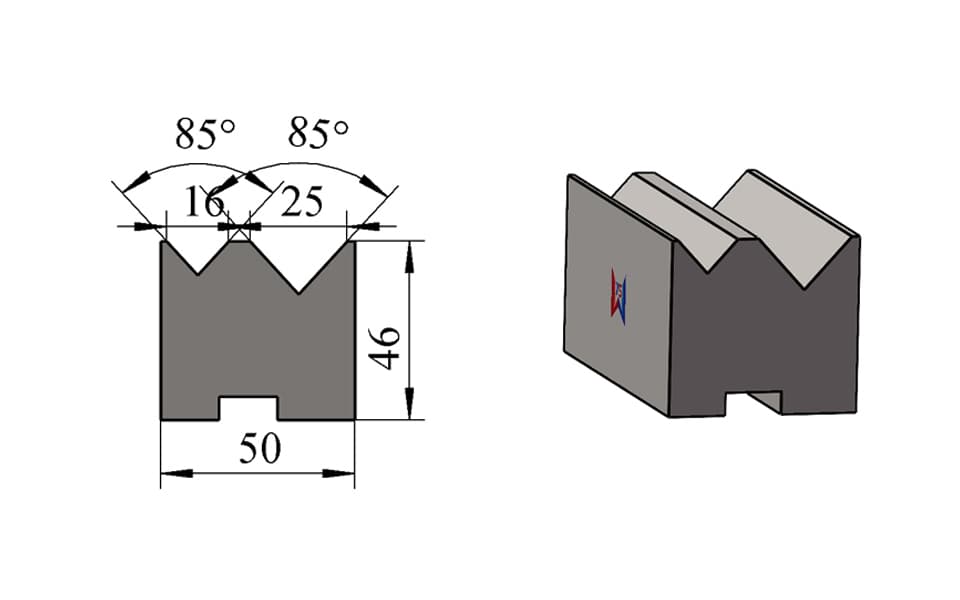 V16 / V25 85° Offset-Mount Double-V Press Brake Lower Die – H46 × W50 mm, 80 Ton/m - 1