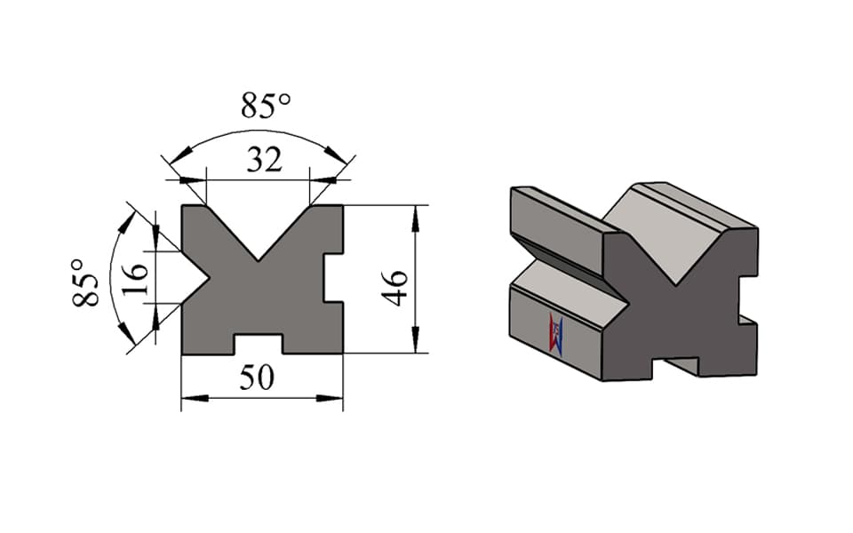 V16 / V32 85° Centered Two-Face Double-V Press Brake Lower Die – W50 × H46 mm, 100 Ton/m - 1