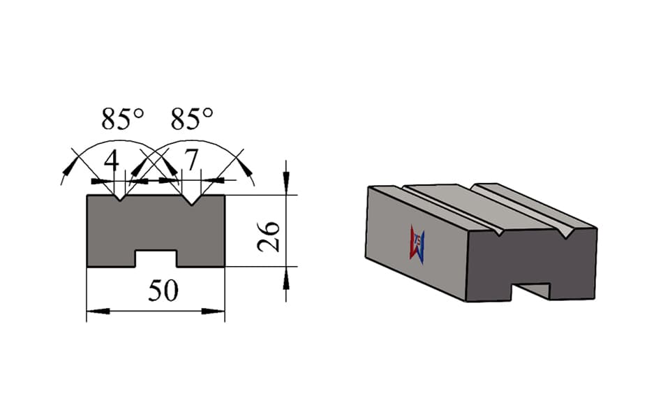 V4 / V7 85° Double-V Press Brake Lower Die – H26 × W50 mm, 70 Ton/m - 1