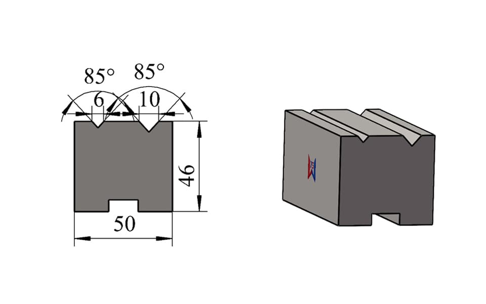 V6 / V10 85° Double-V Press Brake Lower Die – H46 × W50 mm, 80 Ton/m - 1