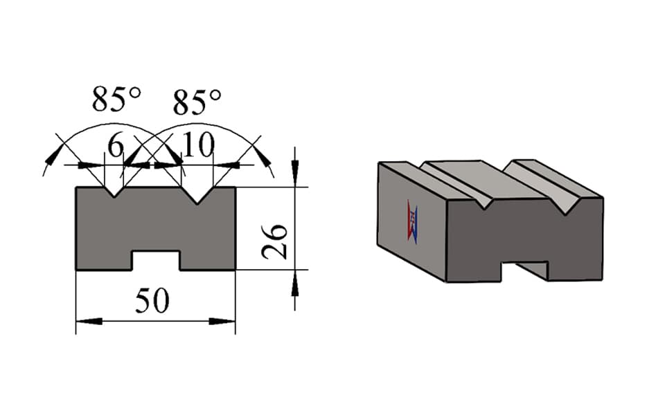 V6 / V10 85° Double-V Press Brake Lower Die – H26 × W50 mm, 80 Ton/m - 1