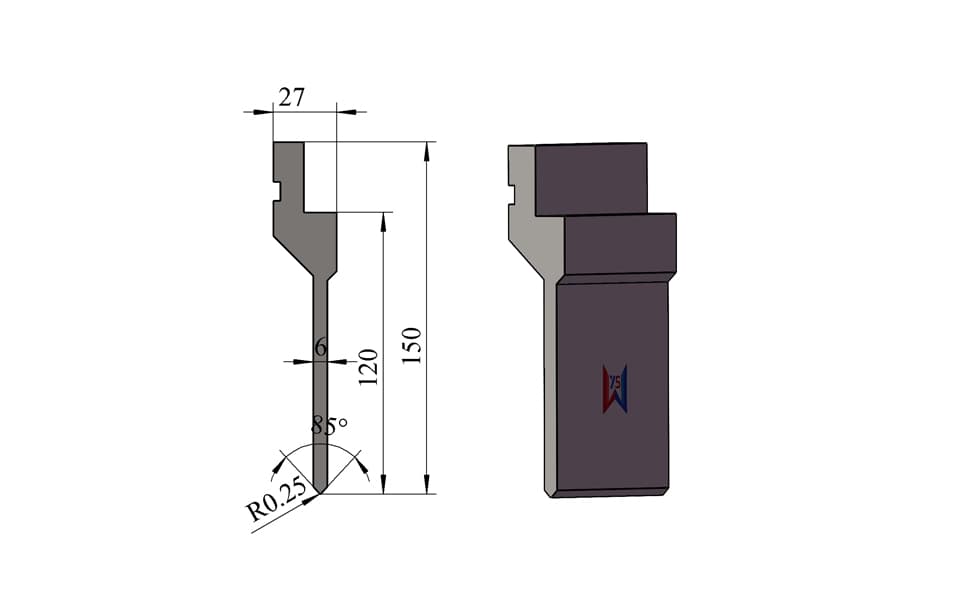 85° R0.25 High Press Brake Upper Punch for Higher Closed-Profile Bending – 150 mm Height, 6 mm Load-Bearing Section, 50 Ton/m