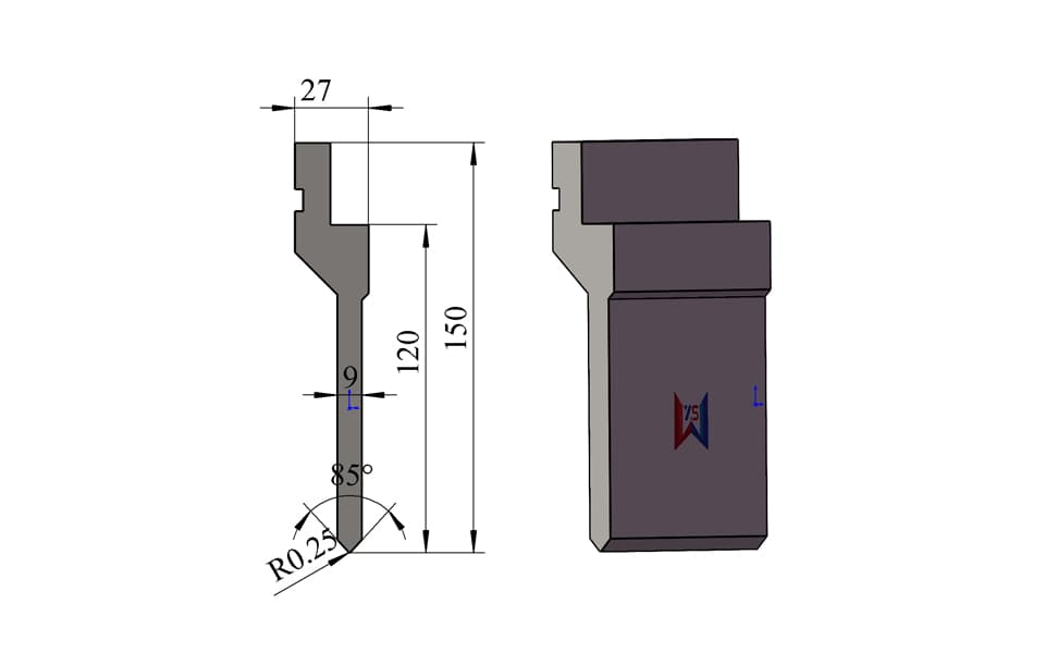 85° R0.25 High Press Brake Upper Punch for Closed-Profile Bending – 150 mm Height, 80 Ton/m