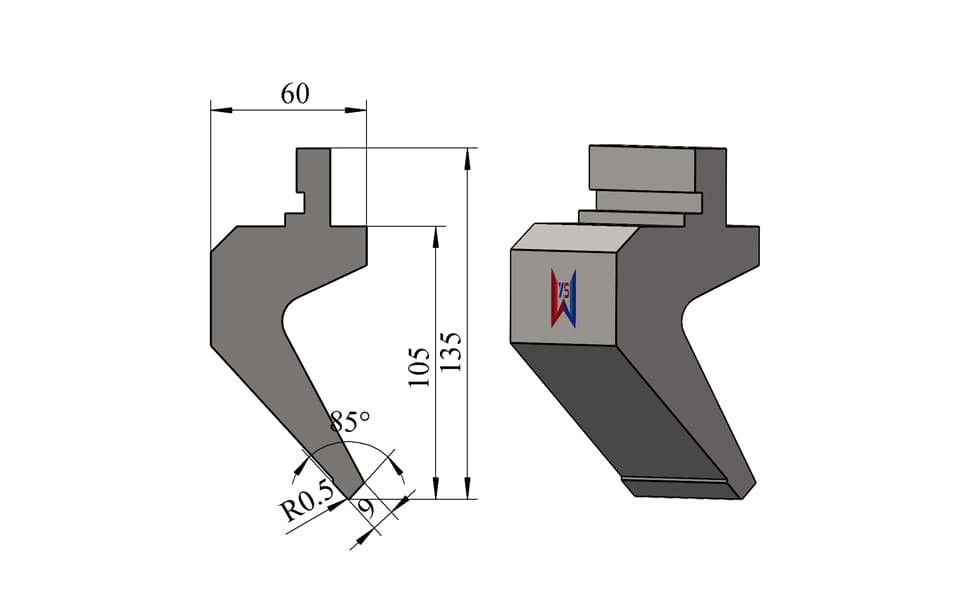 85° R0.5 Deep Clearance Gooseneck Press Brake Upper Punch – 135 mm Height, 60 mm Width, 60 Ton/m