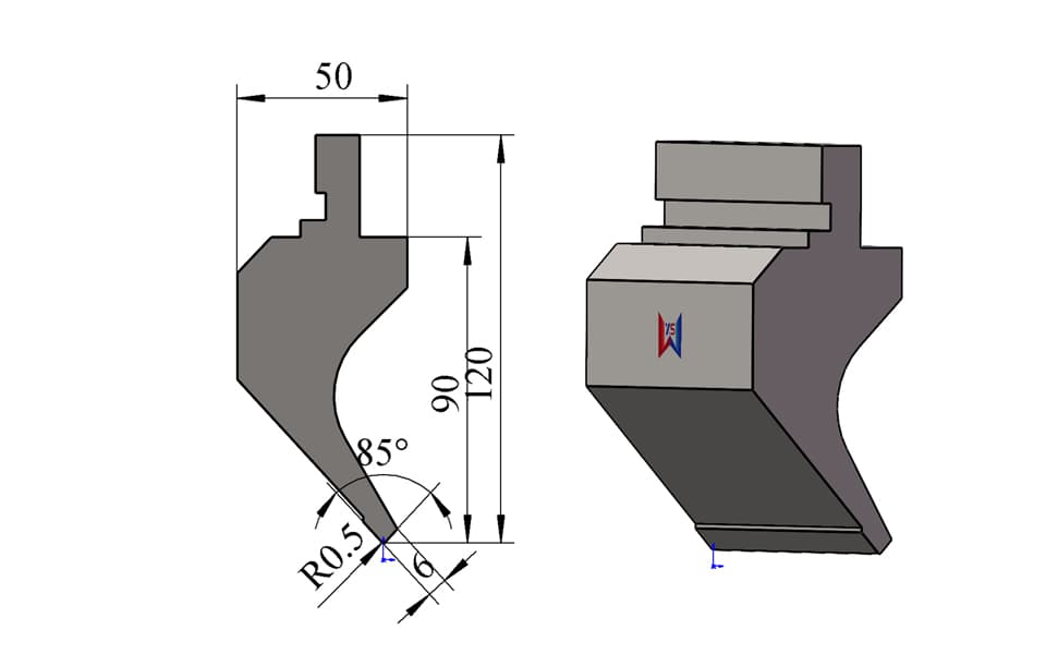 85° R0.5 Narrow Tip Gooseneck Press Brake Upper Punch – 120 mm Height, 6 mm Tip, 40 Ton/m