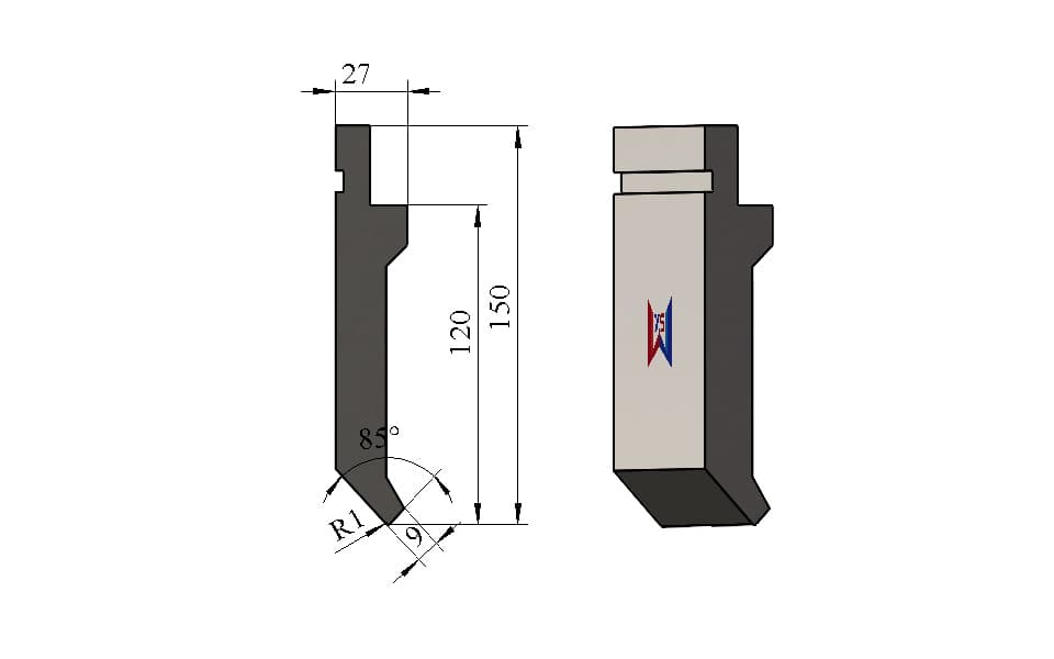 85° R1 High Press Brake Upper Punch – 150 mm Height, 27 mm Width, 100 Ton/m - 1