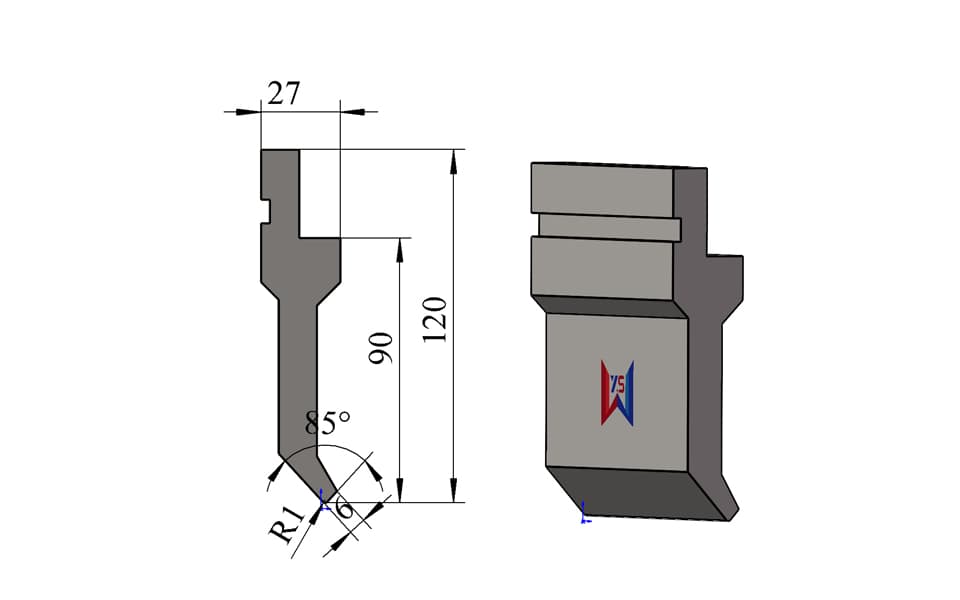 85° R1 Narrow Tip Press Brake Upper Punch with 13 mm Relief – 120 mm Height, 50 Ton/m